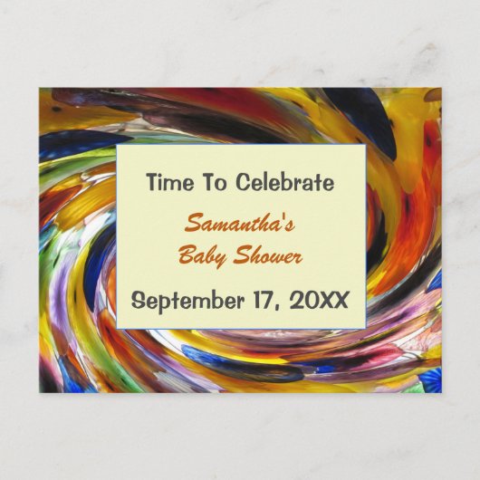 ベビーシャワー男女兼用カラフル招待 ポストカード (正面)
