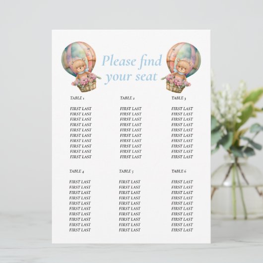 ベビーシャワー男子テディーフラワーバルーン青チャート 招待状 (スタンド正面)