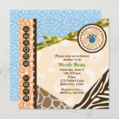 ベビーシャワー男子 青いサファリ テーマの招待状 招待状 (正面/裏面)