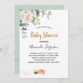 ベビーシャワー白フローラ温室ビー 招待状 (正面/裏面)