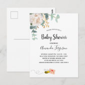 ベビーシャワー白フローラ緑かわいいママbee ポストカード (正面/裏面)