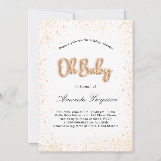 ベビーシャワー白金ゴールドグリッター男の子 招待状 (正面)