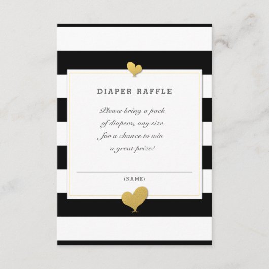 ベビーシャワー白黒ストライプおむつラッフル エンクロージャーカード (正面)