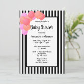 ベビーシャワー白黒ストライプバルーンアーチピンク 招待状 (スタンド正面)