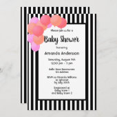 ベビーシャワー白黒ストライプバルーンアーチピンク 招待状 (正面/裏面)