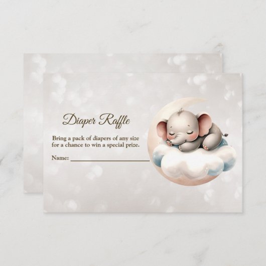 ベビーシャワー睡眠ベビー象おむつラッフル エンクロージャーカード (正面/裏面)