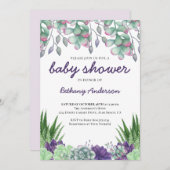 ベビーシャワー砂漠の庭の水分の色を吸う 招待状 (正面/裏面)