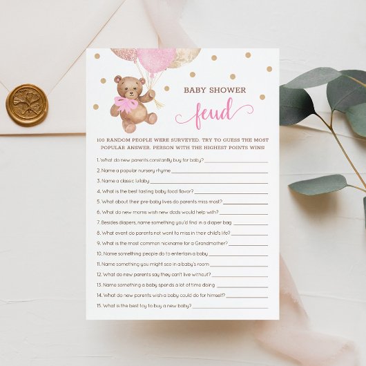 ベビーシャワー確執ゲームテディベアカード 招待状