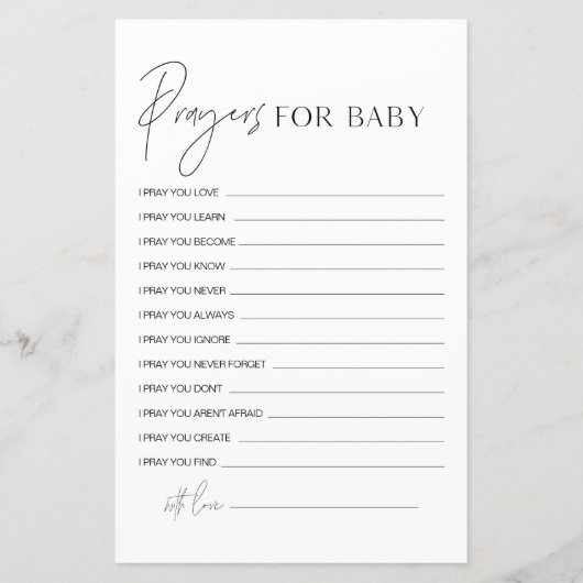 ベビーシャワー祈りの言葉カード用ハーローアドバイス (正面)