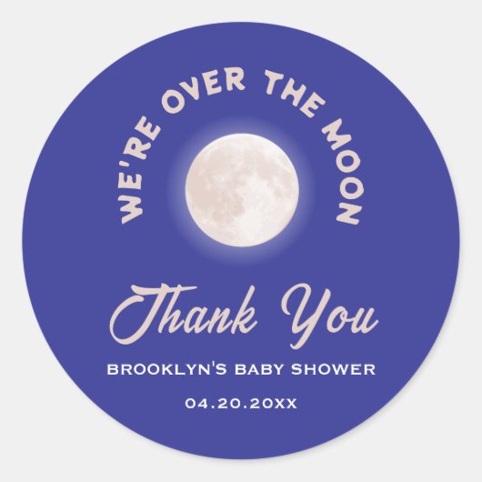 ベビーシャワー私たちは月の上にあるおもしろい 男女兼用 ラウンドシール (正面)
