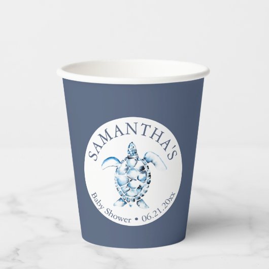 ベビーシャワー紙カップボーイブルーシーカメ 紙コップ (正面)