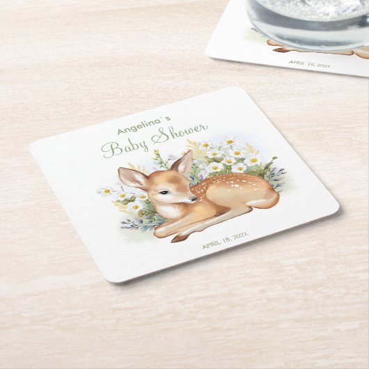 ベビーシャワー紙コースター スクエアペーパーコースター (アングル)