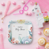 ベビーシャワー紙プレートと水彩植物。 ペーパープレート (パーティー)