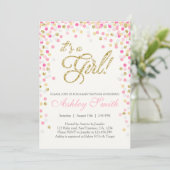ベビーシャワー紙吹雪ピンク金ゴールドグリッター招待状 招待状 (スタンド正面)