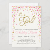 ベビーシャワー紙吹雪ピンク金ゴールドグリッター招待状 招待状 (正面/裏面)