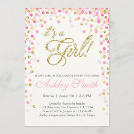 ベビーシャワー紙吹雪ピンク金ゴールドグリッター招待状 招待状