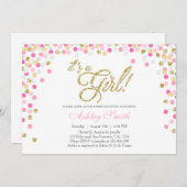 ベビーシャワー紙吹雪ピンク金ゴールドグリッター招待状 招待状 (正面/裏面)