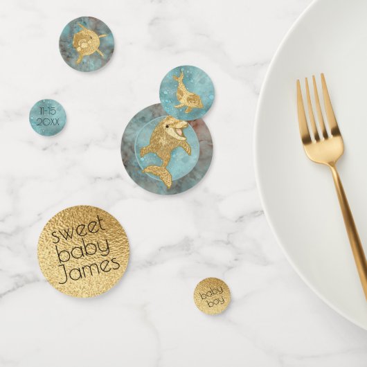 ベビーシャワー紙吹雪金ゴールドモンミーNベビードルフィンズ コンフェッティ (グループ)