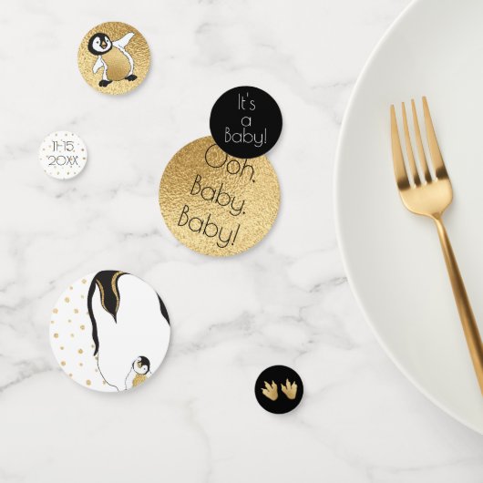 ベビーシャワー紙吹雪金ゴールドモンミーNベビーペンギン コンフェッティ (グループ)