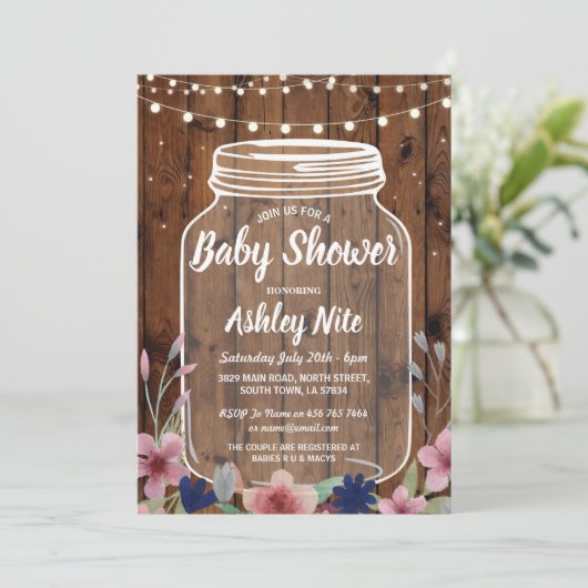 ベビーシャワー素朴パーティージャールウッドフローラ招待状 招待状 (スタンド正面)