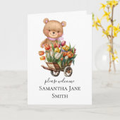ベビーシャワー素朴フローラガールテディカード カード (黄色い花)