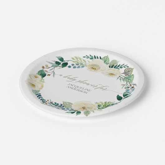 ベビーシャワー素朴リースアラバスターアイボリーバラ ペーパープレート (アングル)