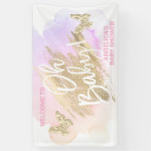 ベビーシャワー紫ピンク金ゴールド水彩 横断幕 (縦)