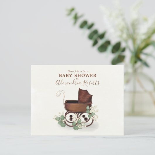 ベビーシャワー緑モダンの水の色ユーカリ ポストカード (スタンド正面)