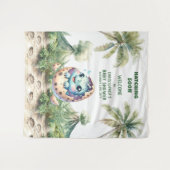 ベビーシャワー背景ハッチングマンスーンDinoデザイン タペストリー (正面(横))