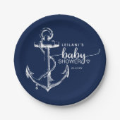 ベビーシャワー航海のいかりネイビーブルー ペーパープレート (正面)