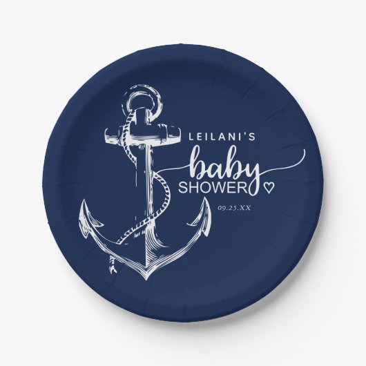 ベビーシャワー航海のいかりネイビーブルー ペーパープレート (正面)