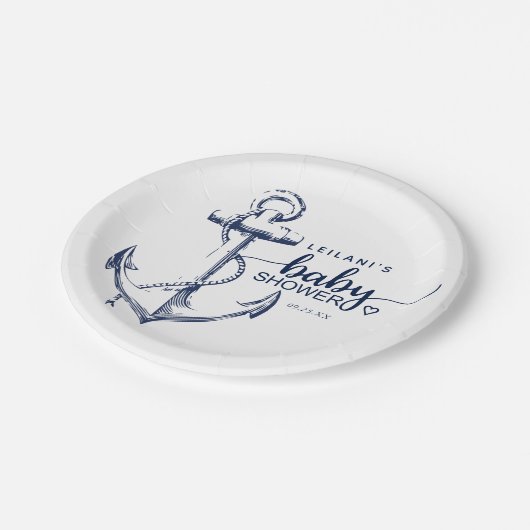 ベビーシャワー航海のいかりホワイト紙プレート ペーパープレート (アングル)
