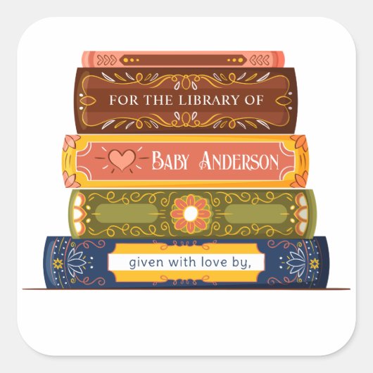 ベビーシャワー蔵書票シール スクエアシール (正面)