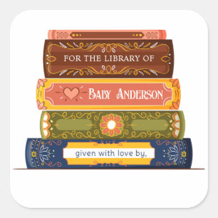 ベビーシャワー蔵書票シール スクエアシール