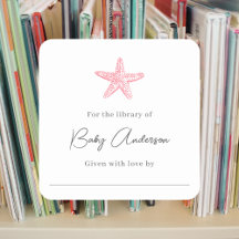 ベビーシャワー蔵書票ピンクのヒトデ