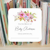 ベビーシャワー蔵書票ピンクウォーター色フローラ スクエアシール