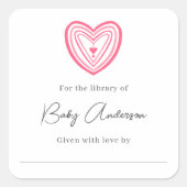 ベビーシャワー蔵書票ピンクハート スクエアシール (正面)