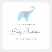 ベビーシャワー蔵書票ブルーエレファント スクエアシール (正面)