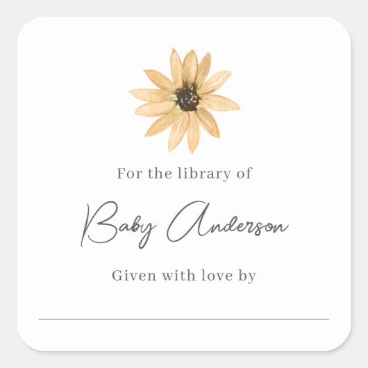 ベビーシャワー蔵書票独身のデイジー スクエアシール (正面)