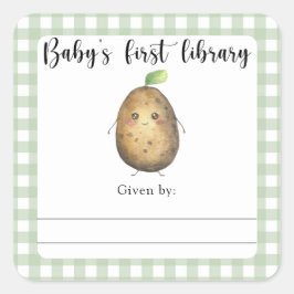 ベビーシャワー蔵書票-ベビー初の図書館 スクエアシール