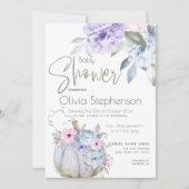 ベビーシャワー薄紫ブルーパンプキンピーニーフローラインビタ 招待状 (正面)