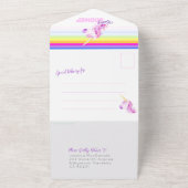 ベビーシャワー虹のユニコーンの水色 オールインワン招待状 (外側)