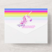 ベビーシャワー虹のユニコーンの水色 オールインワン招待状 (裏面)