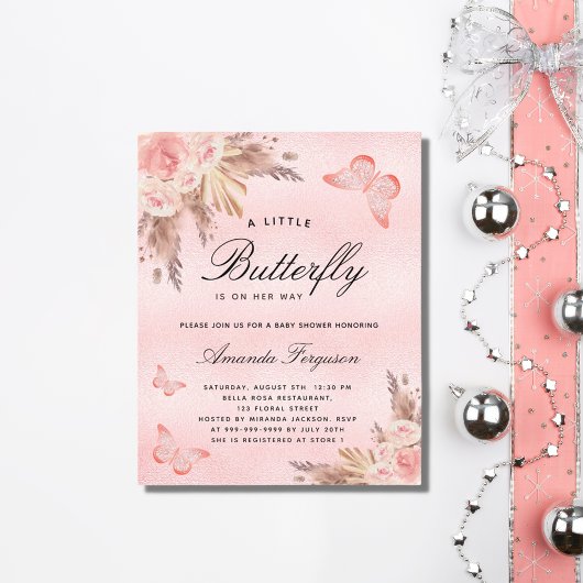 ベビーシャワー蝶のパンパス予算招待状