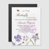 ベビーシャワー蝶ワイルドフラワーバイオレット贅沢 マグネット招待状 (正面/裏面)