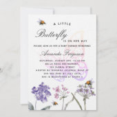 ベビーシャワー蝶ワイルドフラワーバイオレット贅沢 招待状 (正面)