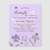ベビーシャワー蝶ワイルドフラワーパープルラグジュアリー マグネット招待状 (正面)