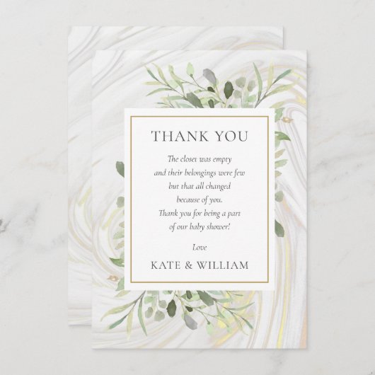 ベビーシャワー詩の春離れの緑 サンキューカード (正面/裏面)