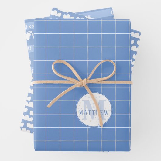 ベビーシャワー誕生パーソナライズされたの日付とモノグラム ラッピングペーパーシート (インサイチュ)