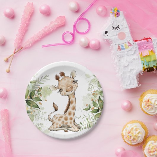 ベビーシャワー誕生日かわいいキリン緑 ペーパープレート (パーティー)